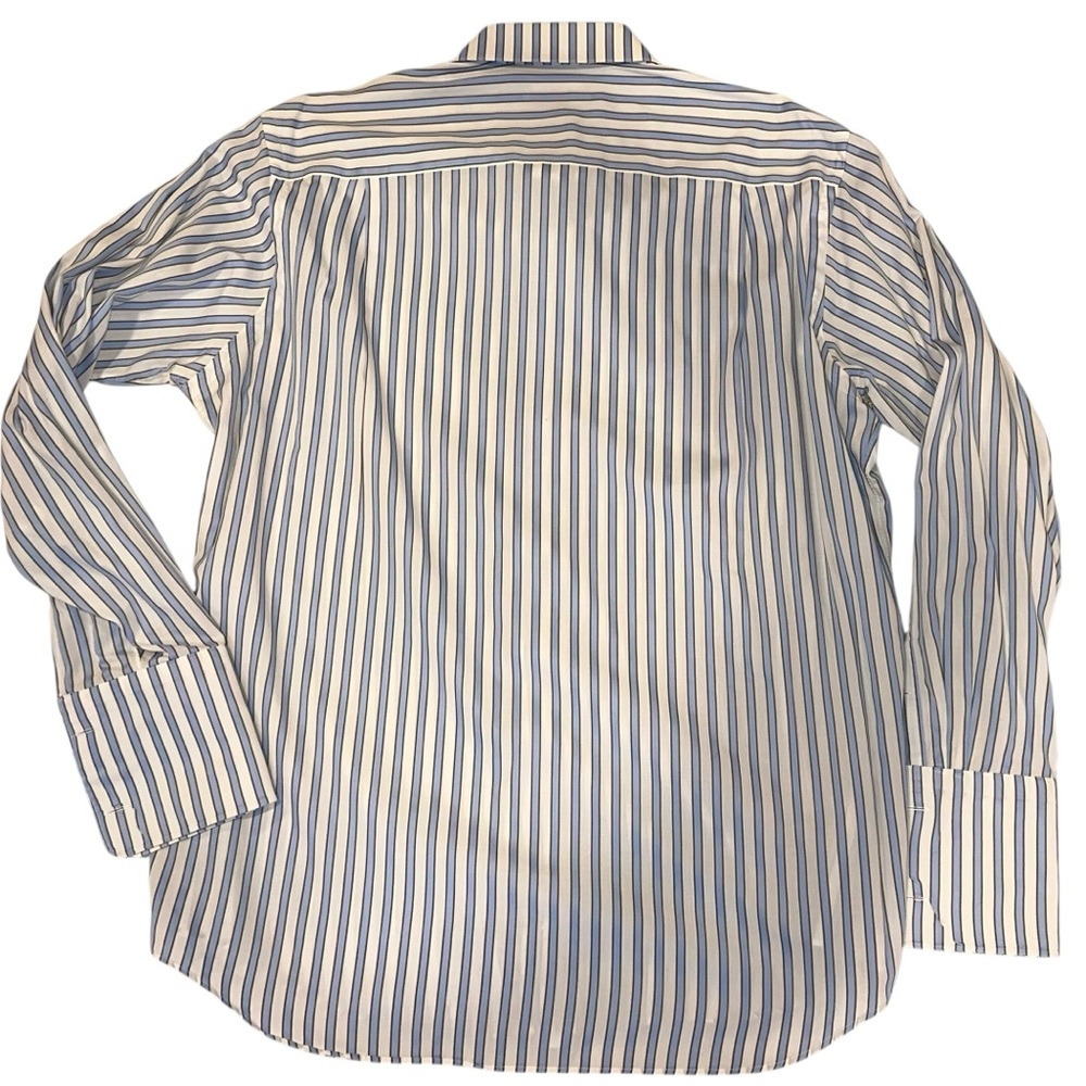 Paul Fredrick Mens French Cuff Dress Shirt Cotton Blue & White Striped 17½-36 - Picture 4 of 7